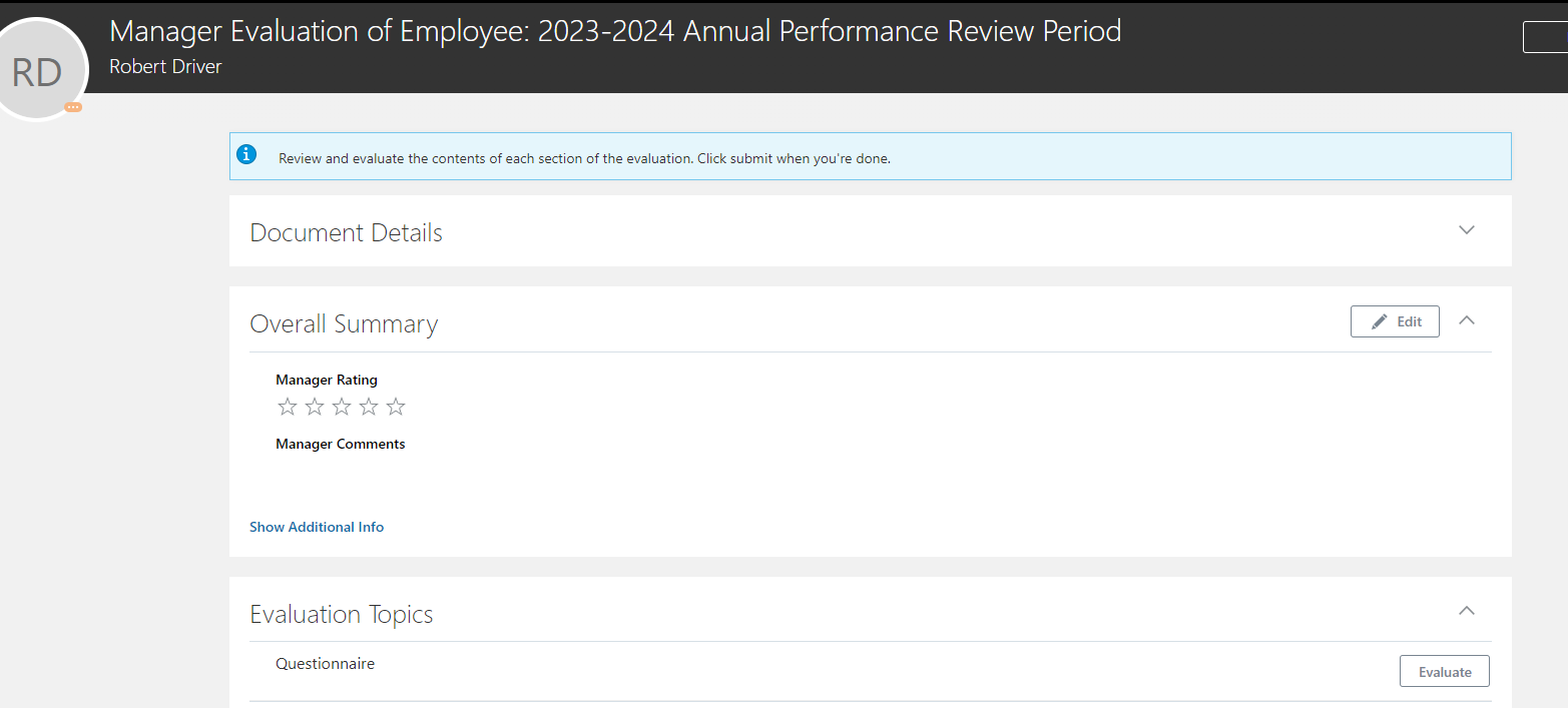 performance document questionnaire is not populating — Cloud Customer ...