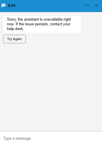 When i opened a chat bot in Oracle HCM Fusion facing "Sorry, the