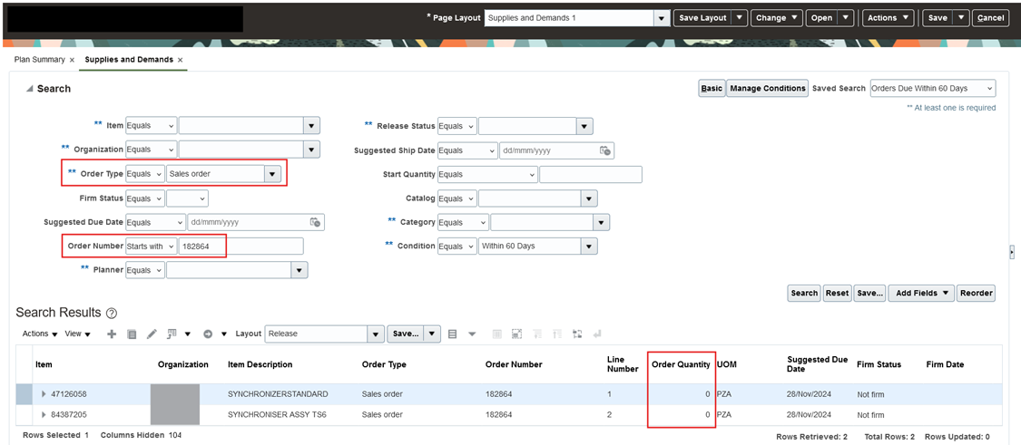 Closed sales orders appears in supply plan — Cloud Customer Connect