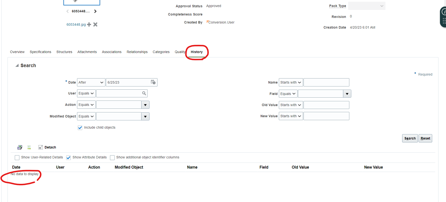 Unable to view Item change history — Cloud Customer Connect