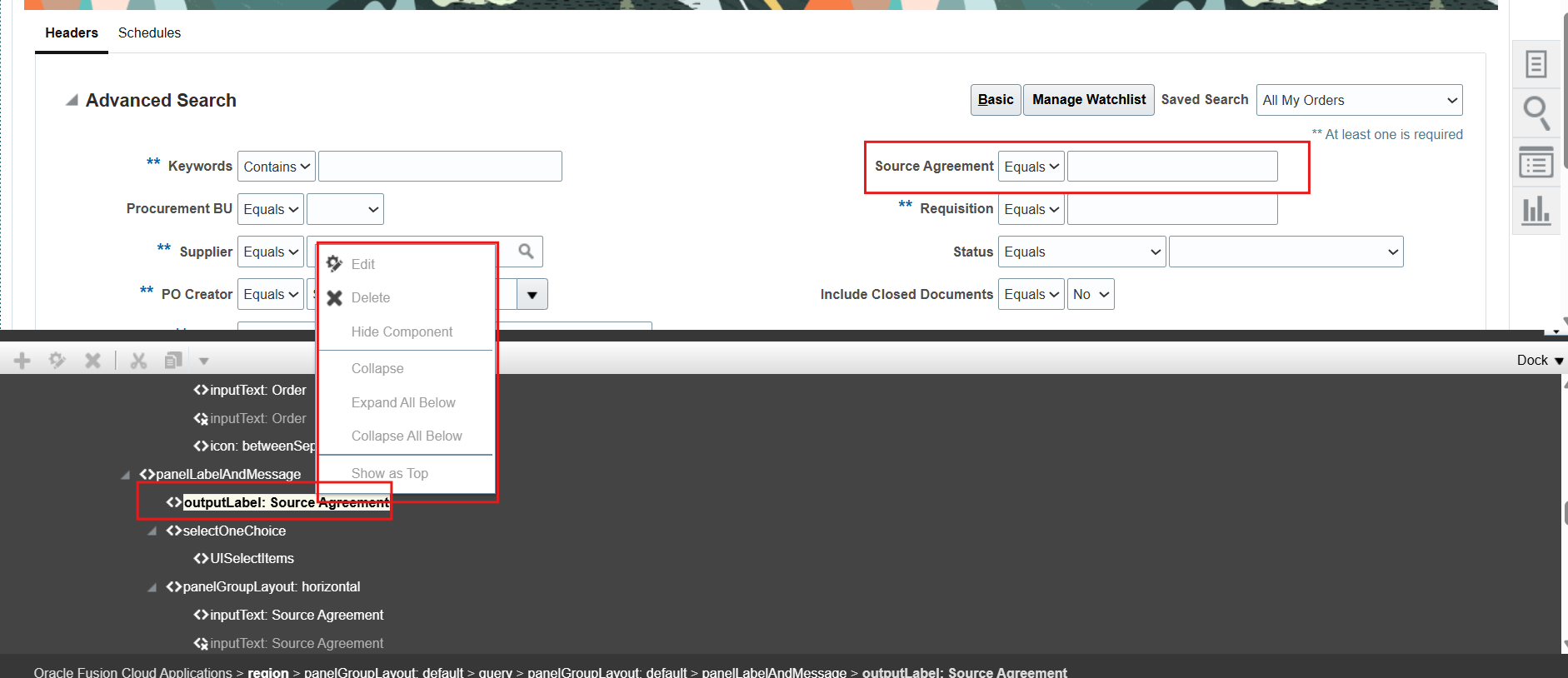 How to hide fields in the manage order screen in purchase order in ...