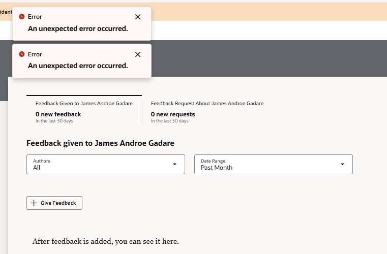 Unable to Give Feedback - Unexpected Error — Cloud Customer Connect