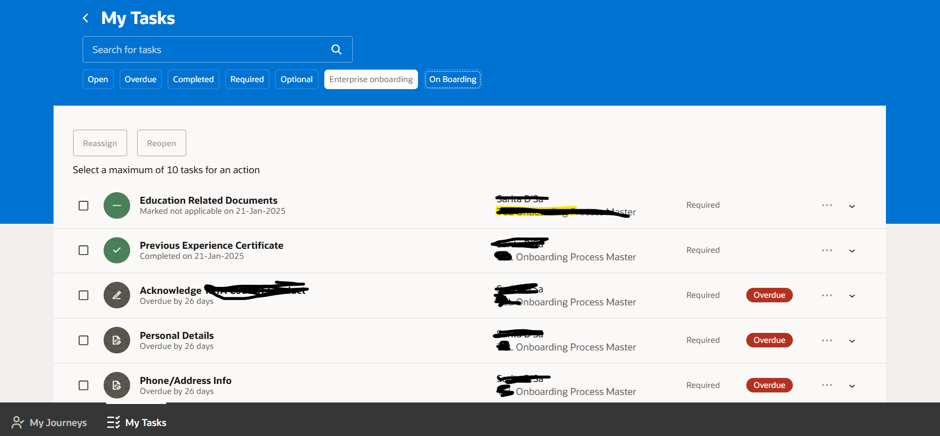 Sorting of incomplete onboarding task in Journey — Cloud Customer Connect