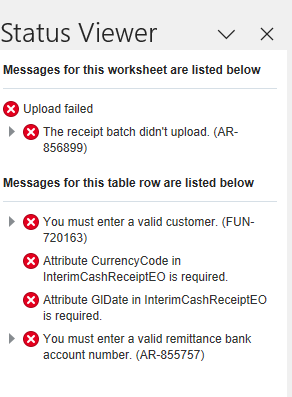 Errors while loading AR Receipts via Spreadsheet — Cloud Customer Connect
