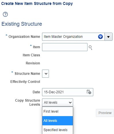 What is functionality behind the field 'Copy Structure Levels' on the ...