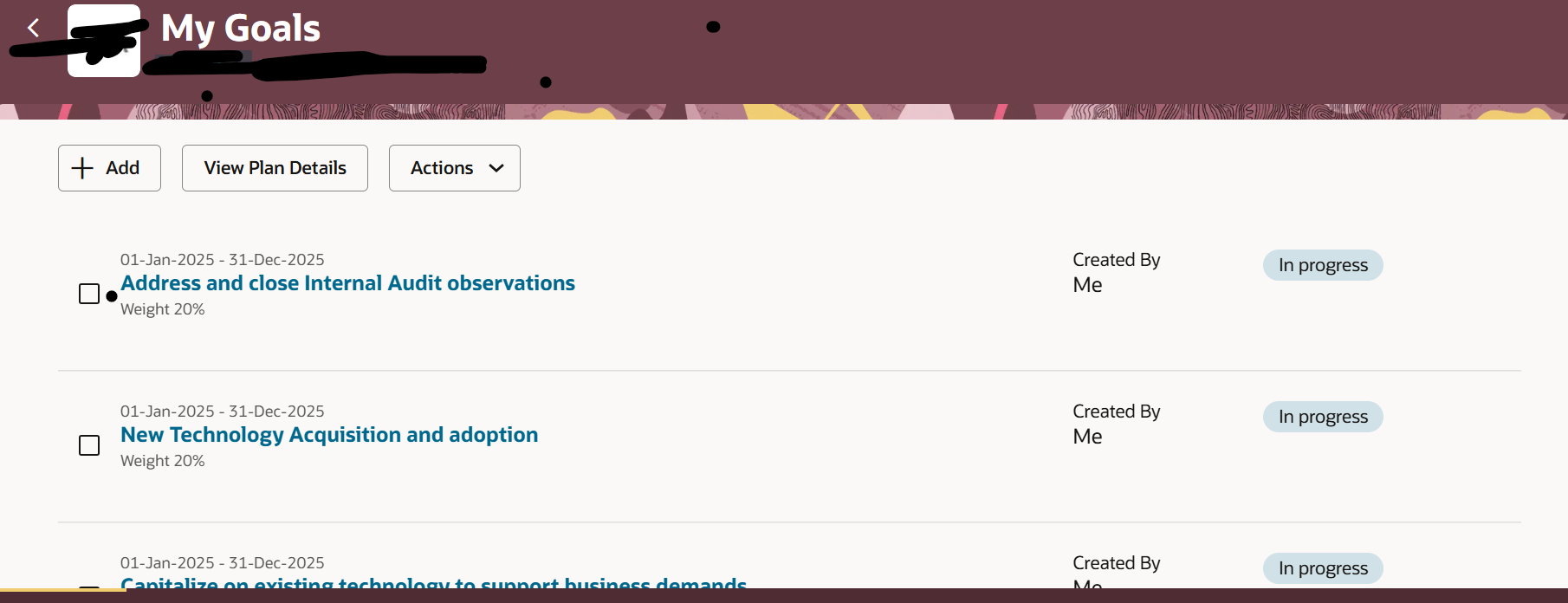 Unable to View the Goal details — Cloud Customer Connect