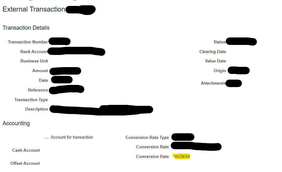 Which Table holds Accounting Conversion Date for External Transactions