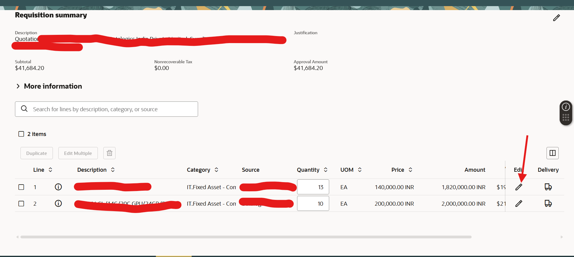 Quote to Requisition AI Agent: Unable to Edit Line — Cloud Customer Connect