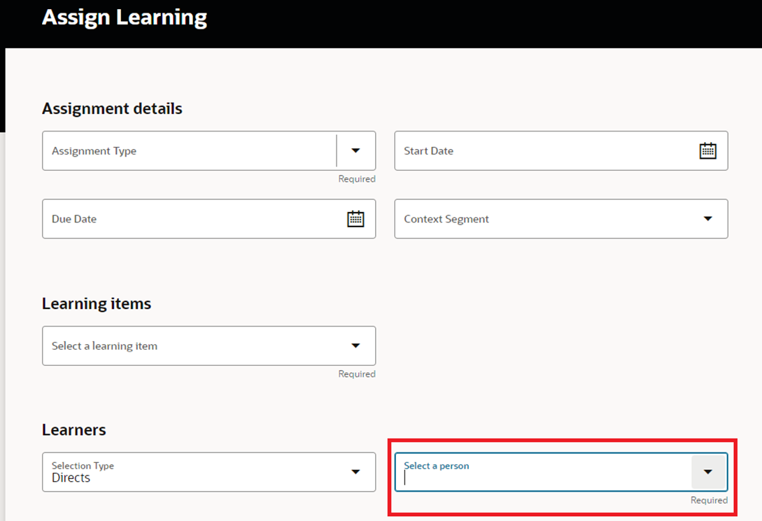 Cannot select a Learner to Assign Learning or Record External Learning ...