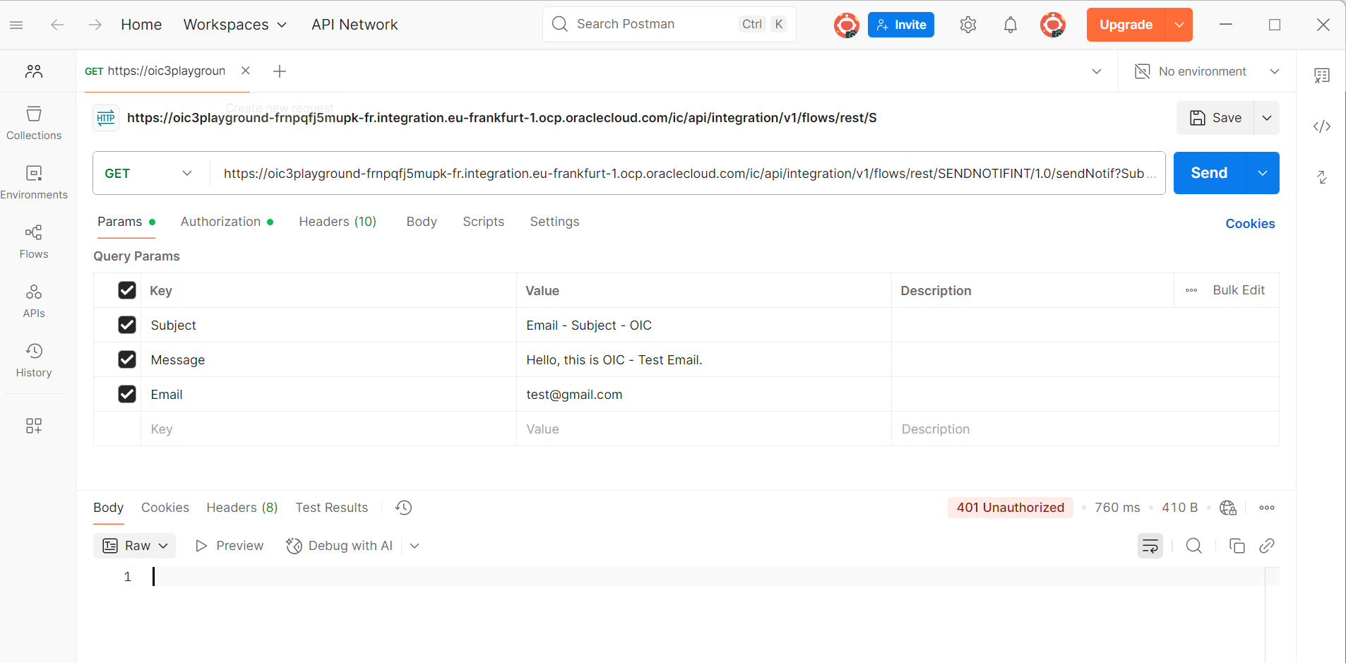 Error while invoking OIC REST API from POSTMAN — Cloud Customer Connect