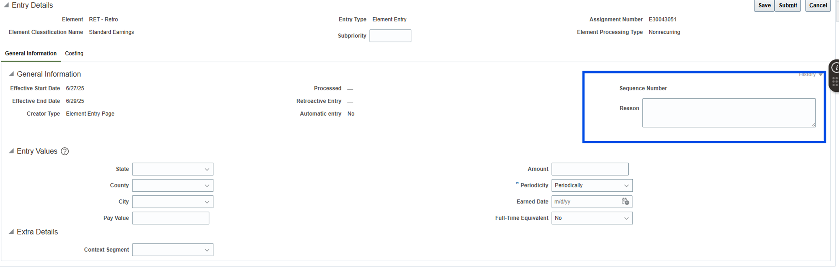 Can you make the Element Entry reason field manadatory — Cloud Customer ...