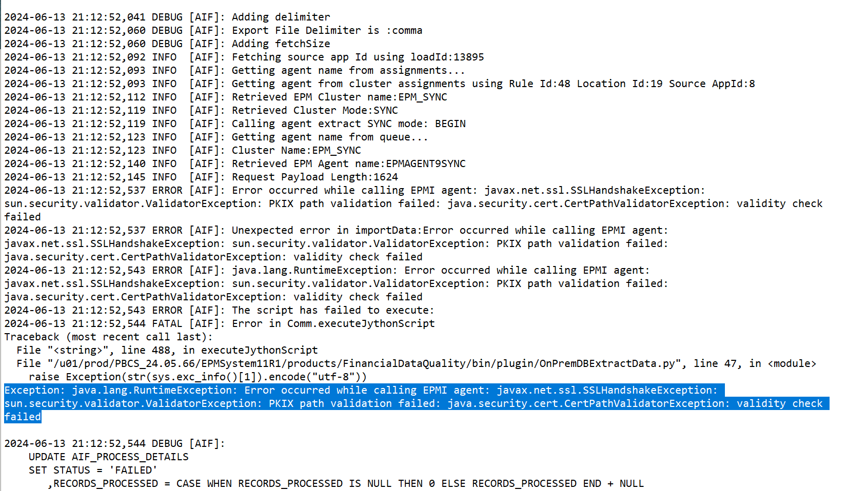 EPM Agent Exception — Cloud Customer Connect