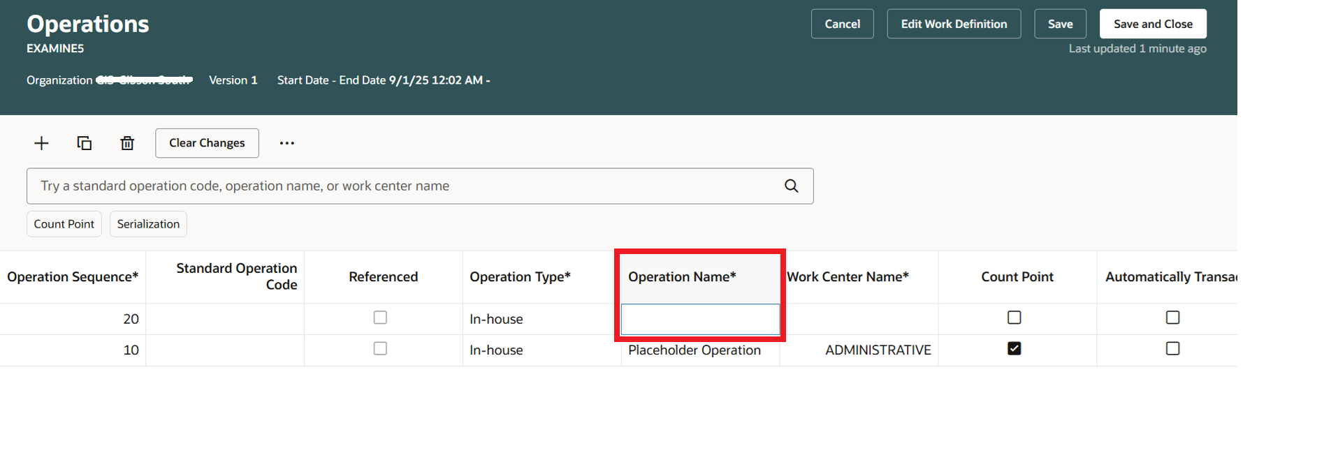 Maintenance Standared Work Unable to select or add a standard work operations in the Maintenance ...