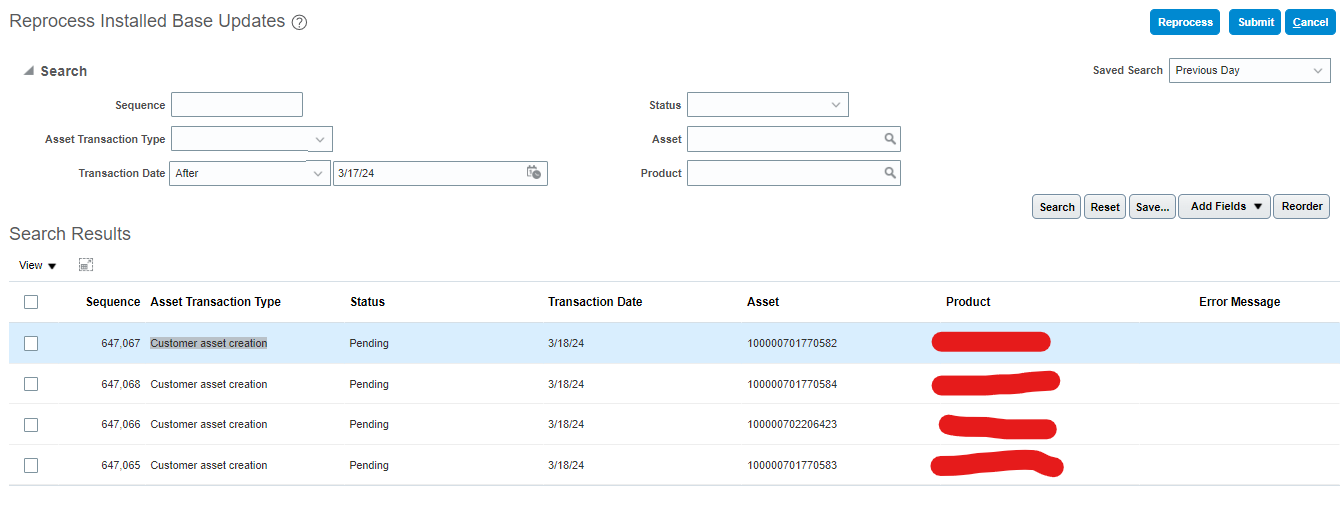 If we don't submit Customer asset creation transaction in Reprocess ...