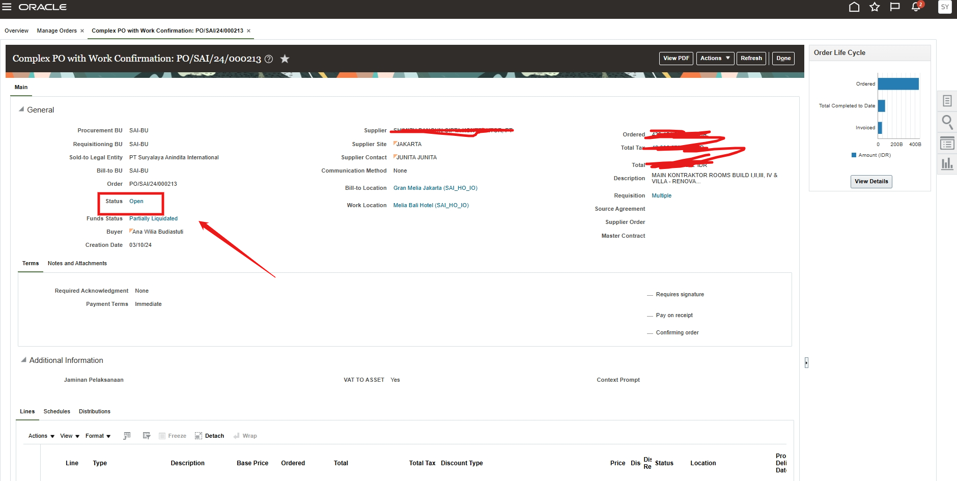 Unable to edit project on approved purchase order — Cloud Customer Connect