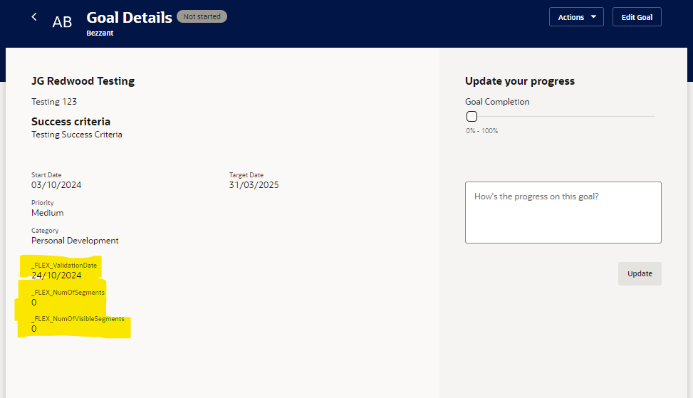 Remove FlexFlieds from Redwood Goals pages — Cloud Customer Connect