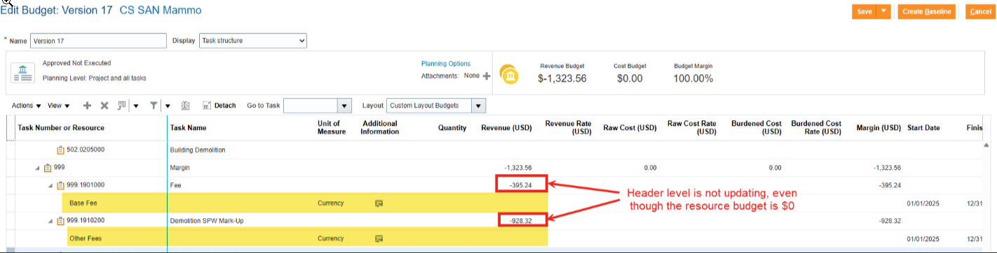 Parent task roll up has incorrect values based upon lower levels of ...