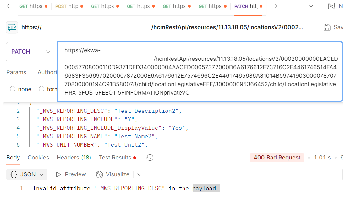 Unable to Update/Create Location Legislation Info through Rest API ...
