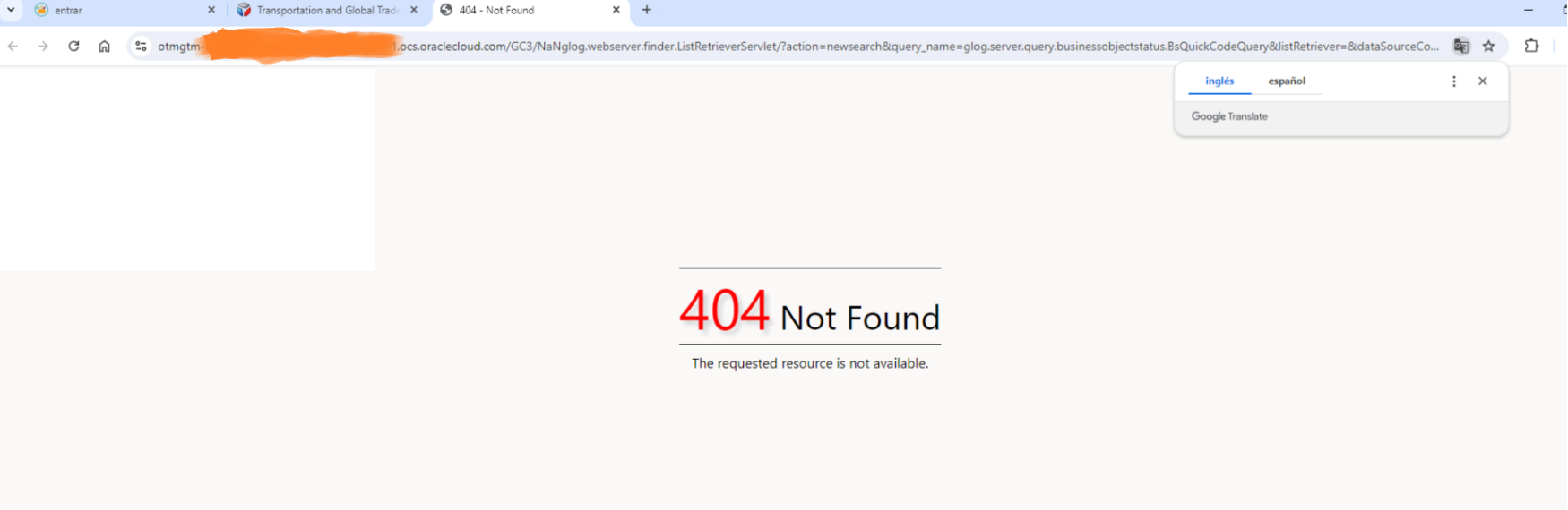 Errors when opening new OTM tabs — Cloud Customer Connect
