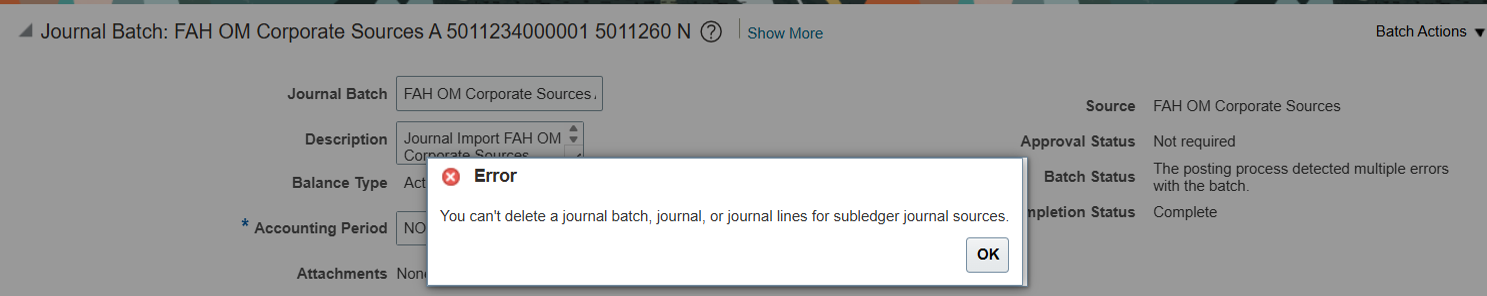 Unable To Delete The Unposted SLA Journal in GL — Cloud Customer Connect