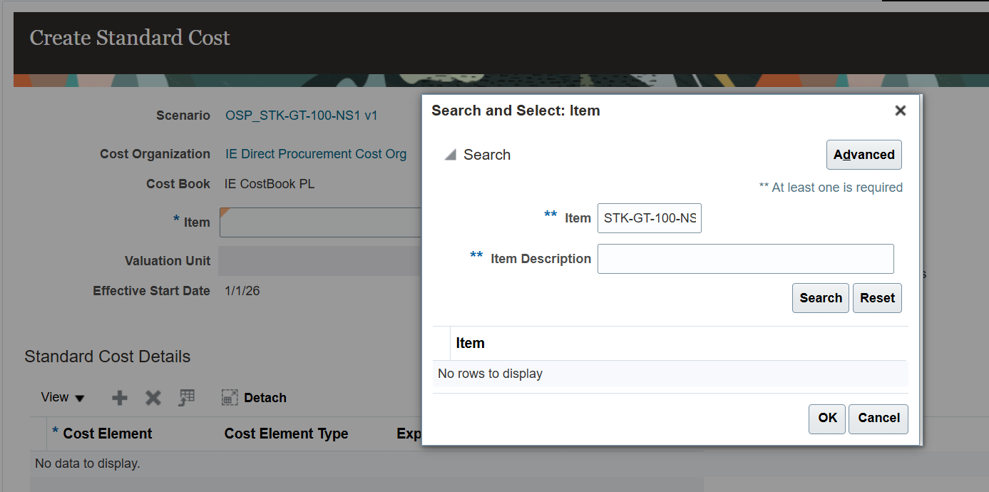 New Org Item not visible in standard cost — Cloud Customer Connect