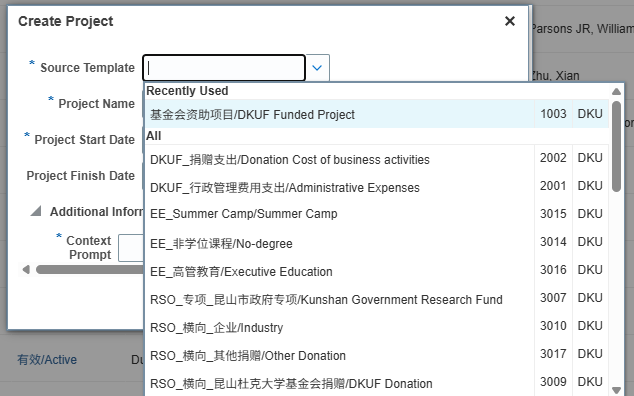 Can't find the active project template from the LOV of source template ...