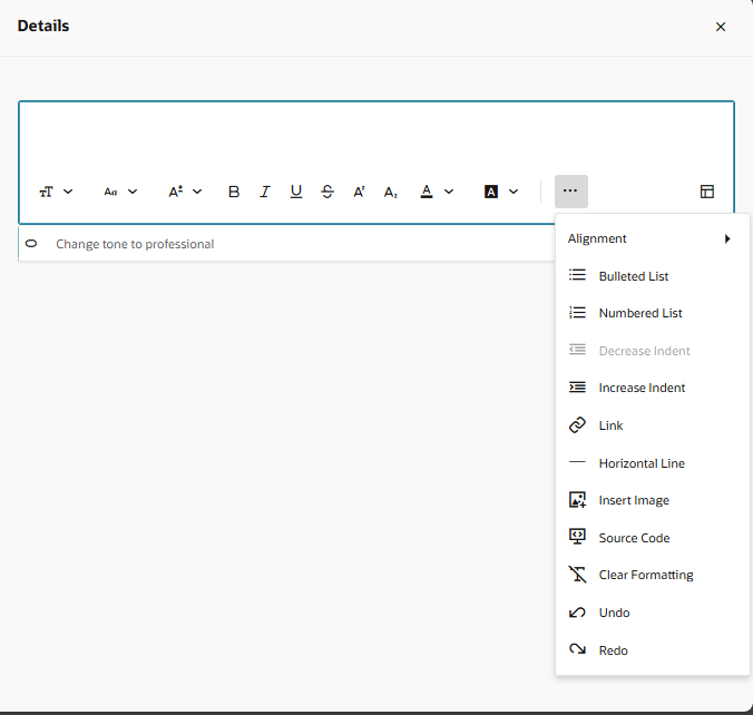 CPQ Redwood UI – In Rich Text Editor insert table option in the toolbar ...