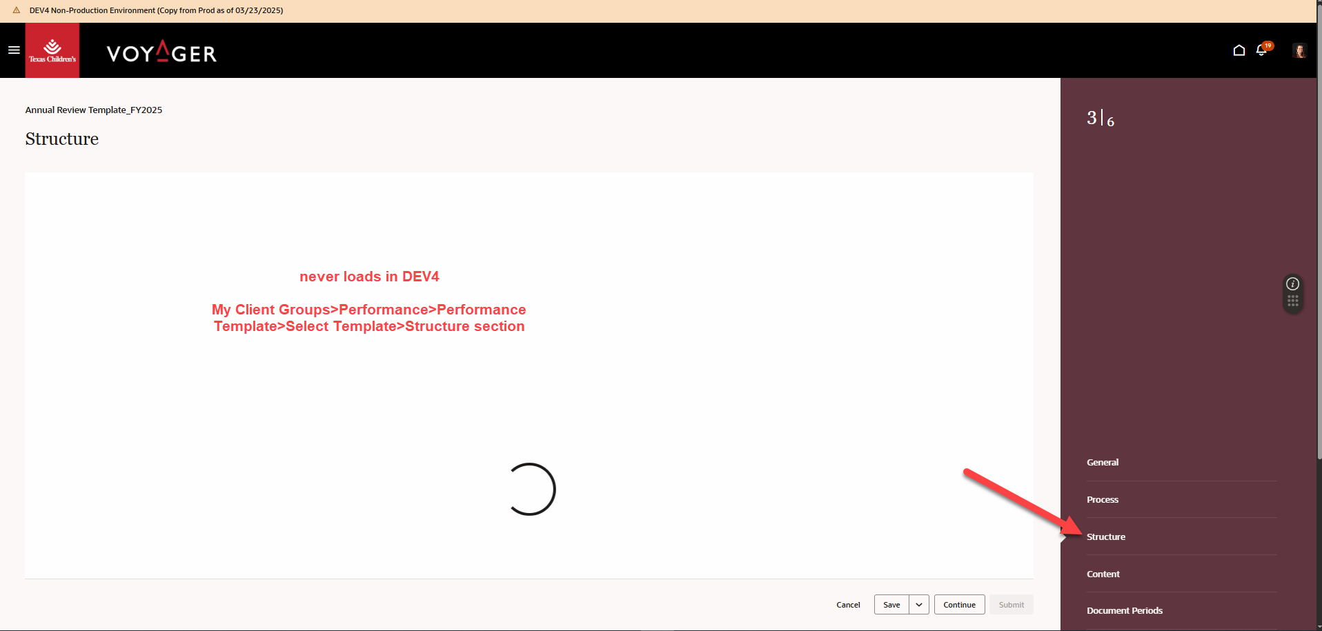 Unable to access the Structure section of Performance Template after ...