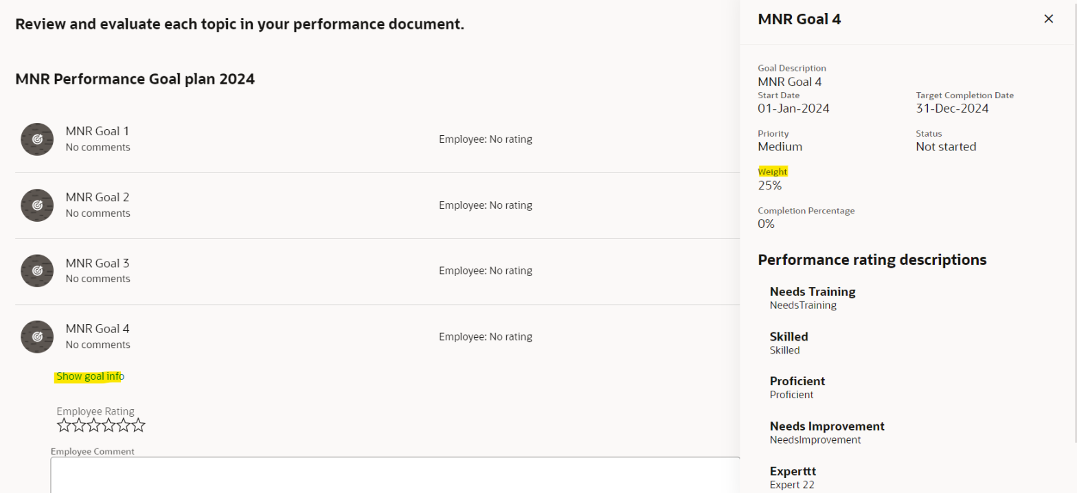 Percentage of the Goal Weights is not being displayed in the summary of ...