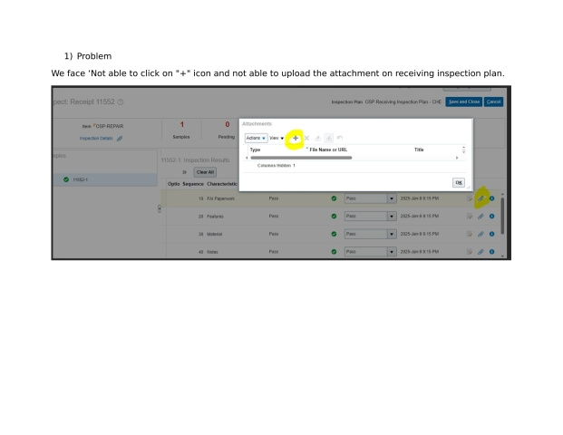 Unable to add the Attachments Inspection: Receipts — Cloud Customer Connect