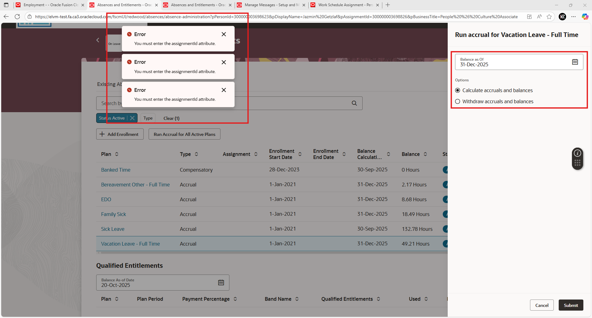 you must enter the assignmentid attribute — Cloud Customer Connect