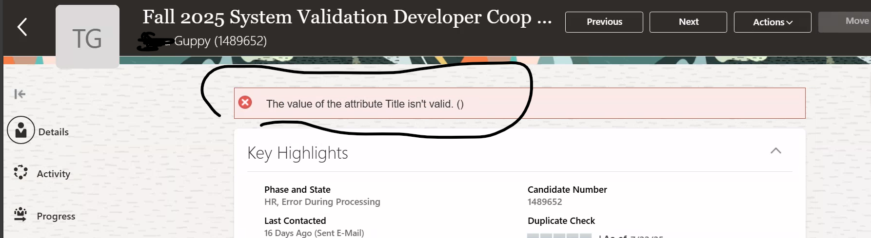The Value of the attribute title isn't valid () — Cloud Customer Connect