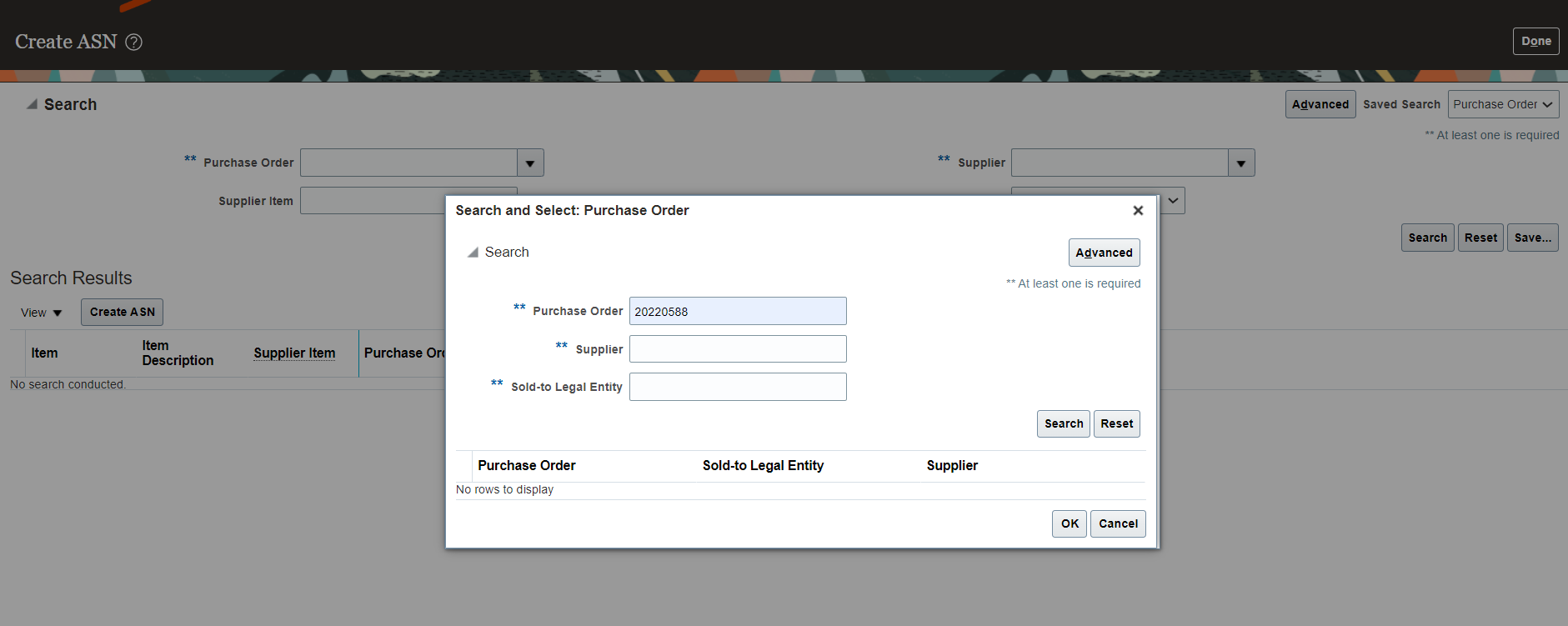 Not displaying the order for ASN creation — Cloud Customer Connect