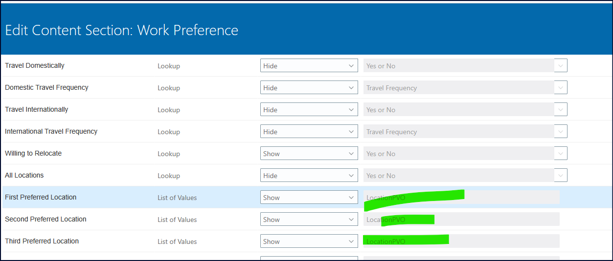 Work preferences - Preferred Location list — Cloud Customer Connect
