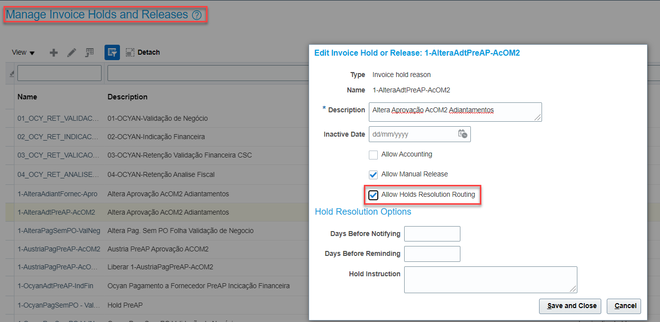 Setup Routing Enabled to Hold Payables Invoices — Cloud Customer Connect