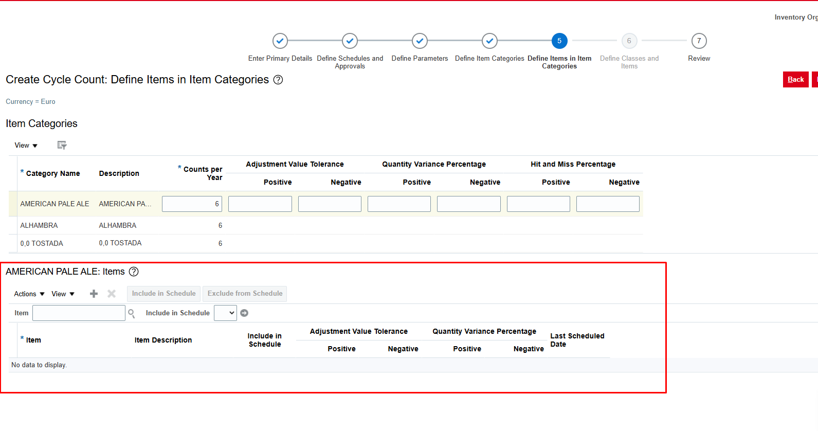 The list of items for cycle counting is empty. — Cloud Customer Connect