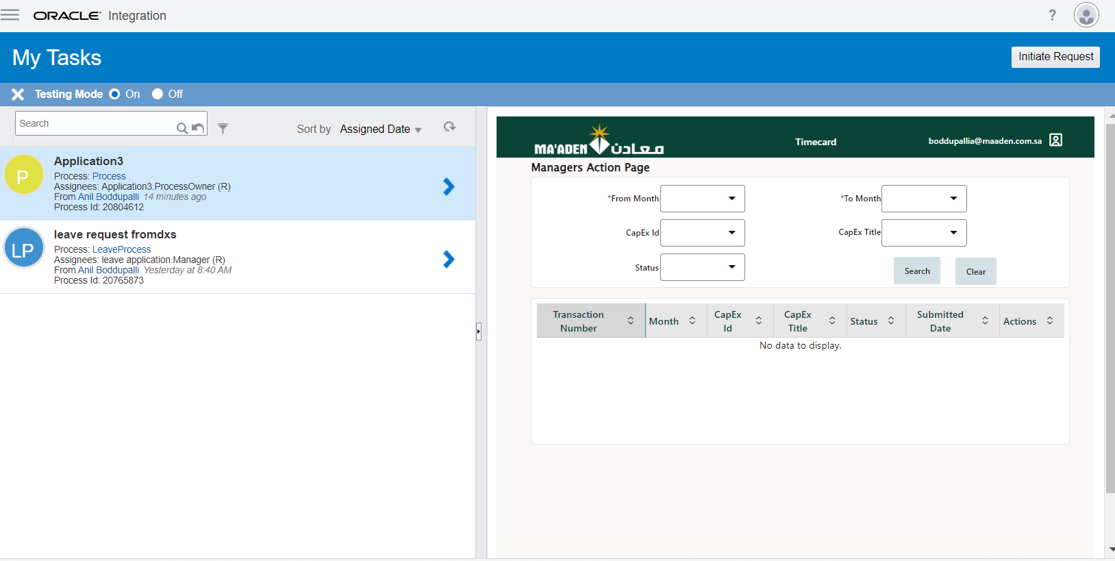 Unable To See approve reject actions in My tasks Page while calling ...