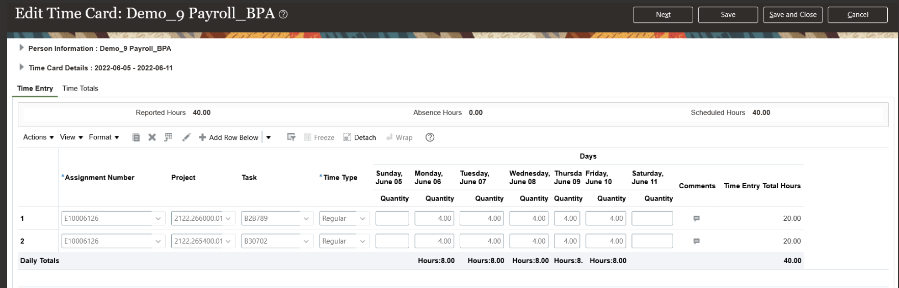 Auto Fill Time Cards with Project Costing Information — Cloud Customer