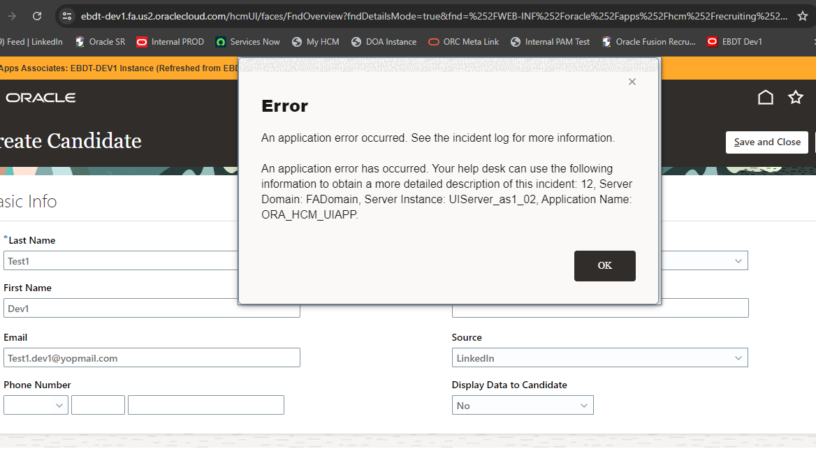While Adding the candidate to the requisition Application error is ...
