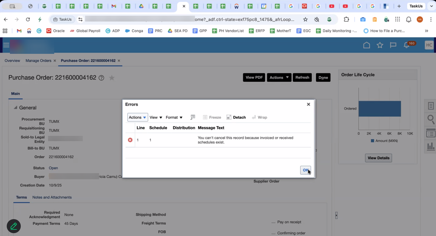 PO Cannot be Canceled — Cloud Customer Connect