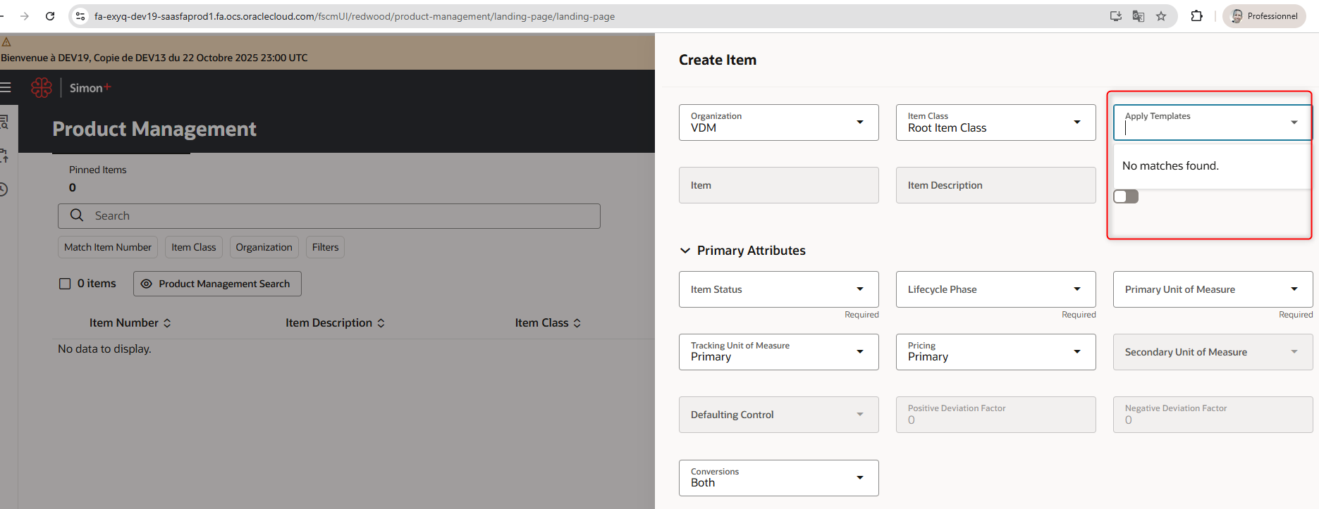 templates not showing in Item creation redwood — Cloud Customer Connect