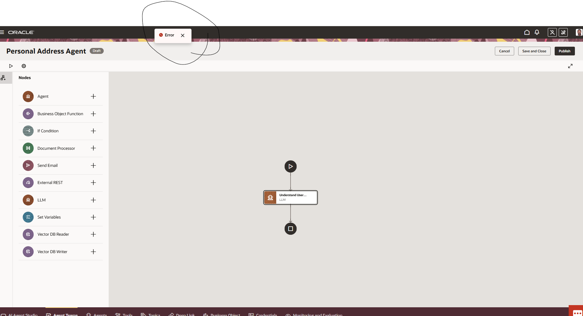 Unable to save custom workflow AI Agent — Cloud Customer Connect