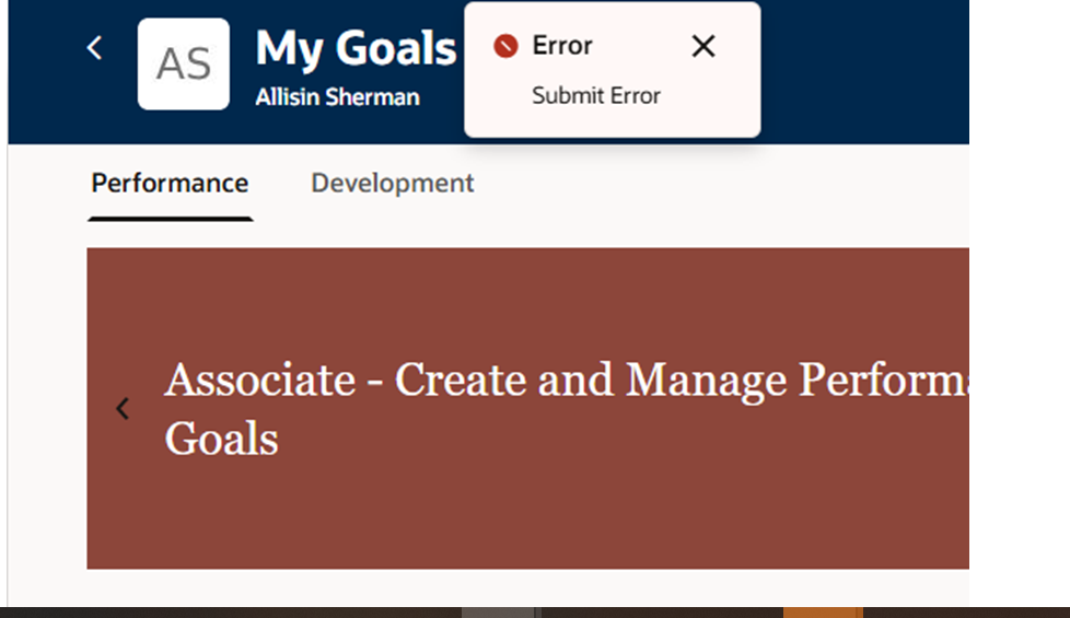 After 25A unable to submit goals for approval — Cloud Customer Connect