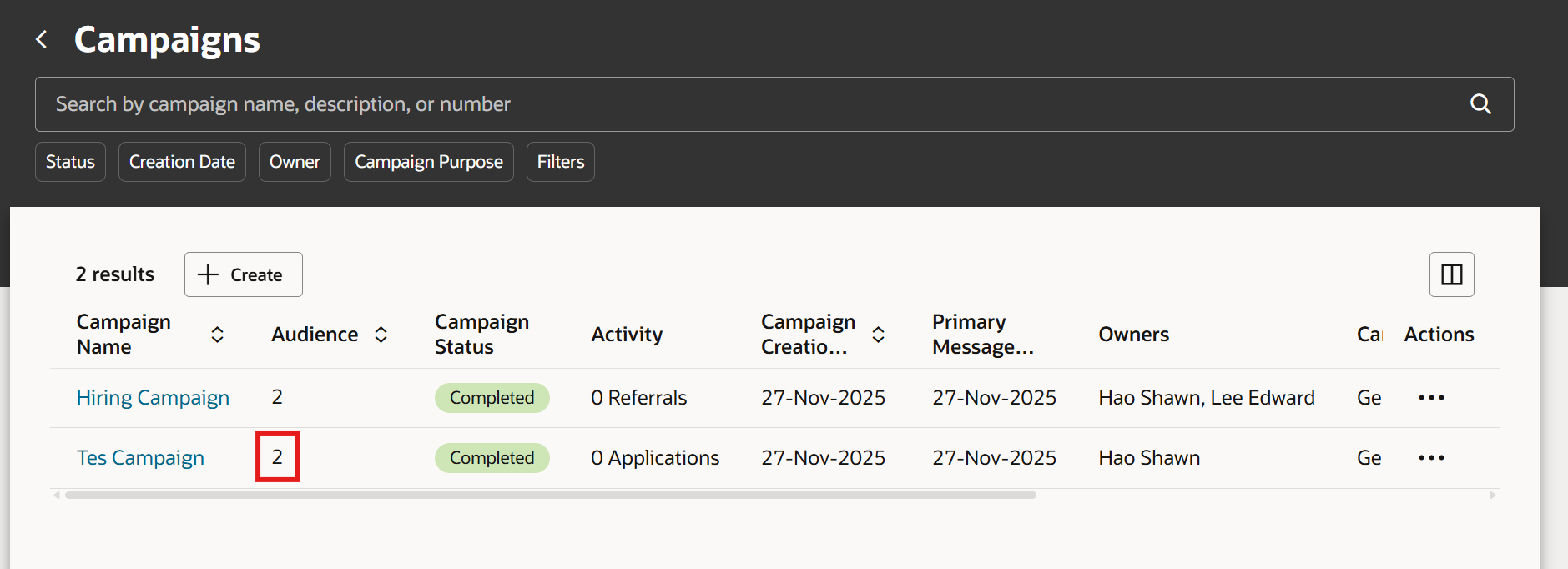 How to see list of audience in recruiting campaign redwood page — Cloud ...