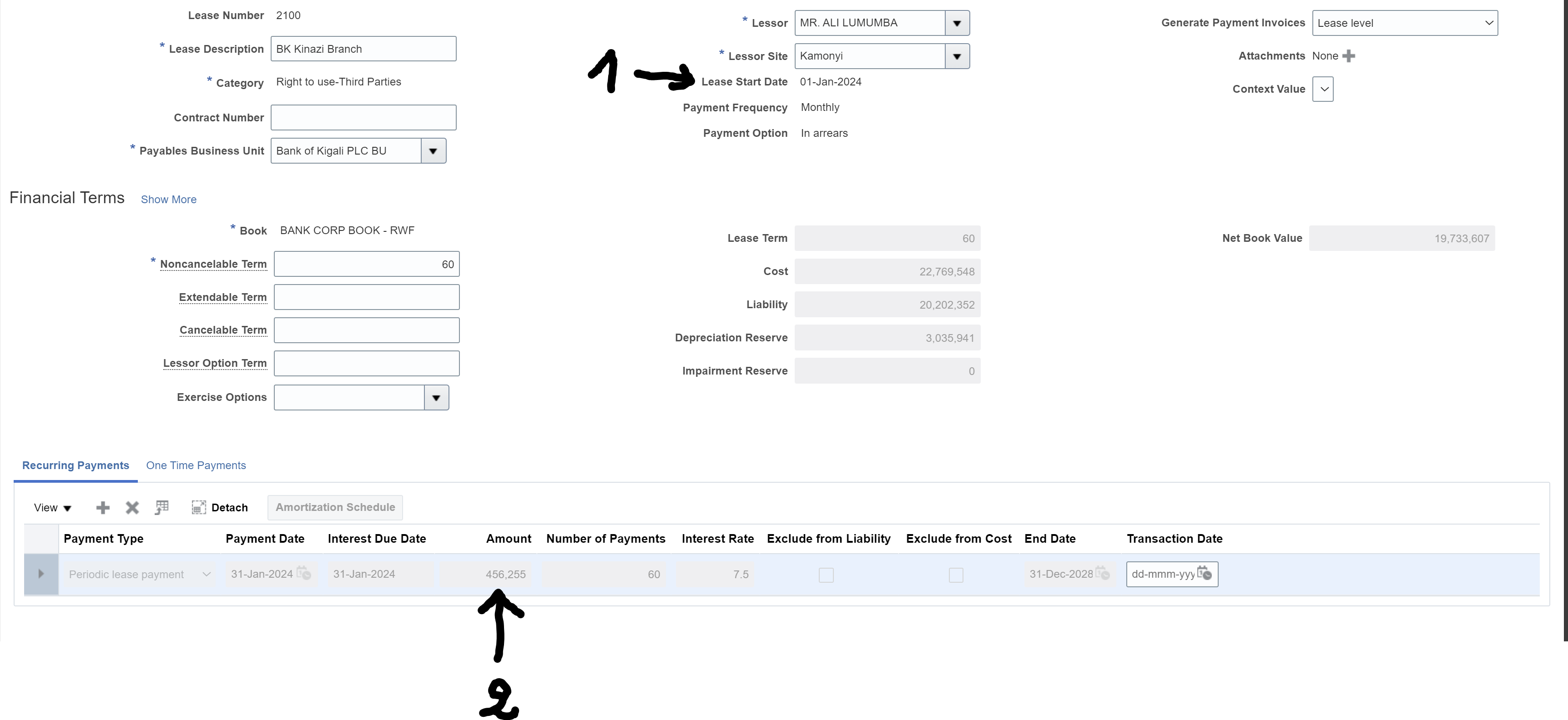 Unable to edit fields in Lease Asset, Lease Start Date and Amount ...