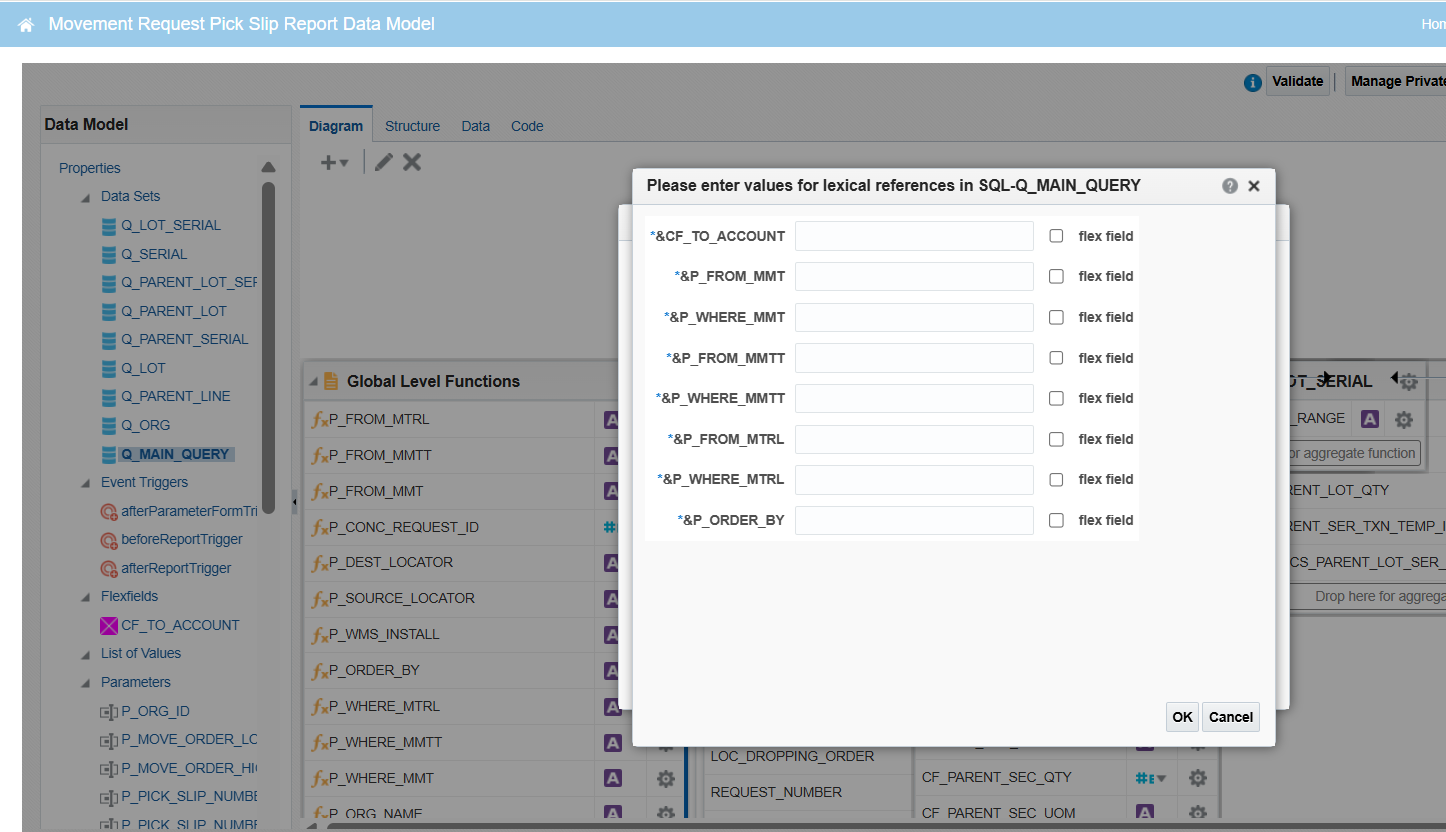 Lexical parameter values for Movement Request Pick Slip Report data ...