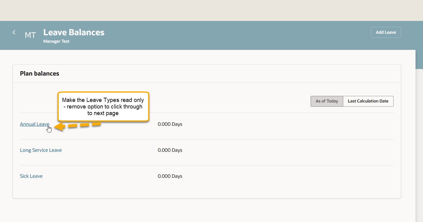 How to remove the link behind Leave Types under Leave Balances page ...
