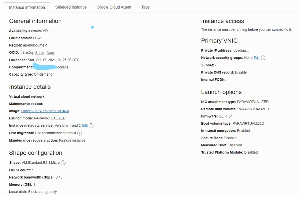 Unable to create compute instance — Cloud Customer Connect