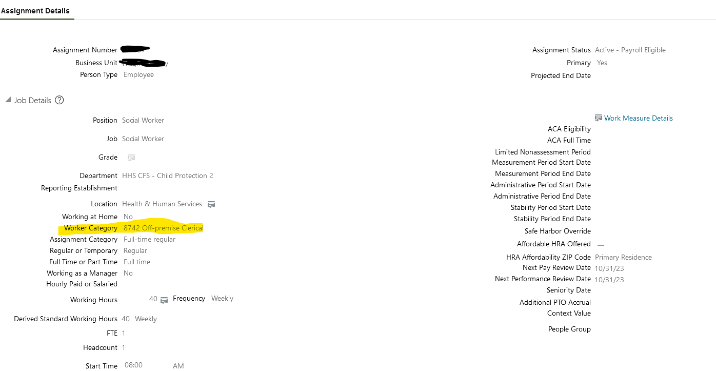 Job descriptive flexfield to populate on the Assignment page — Cloud ...