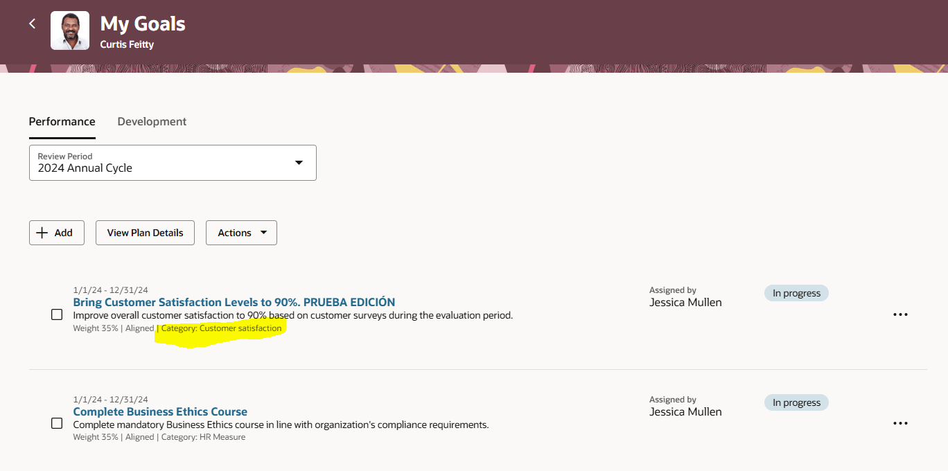 Redwood - How to make category appear on goal plan — Cloud Customer Connect